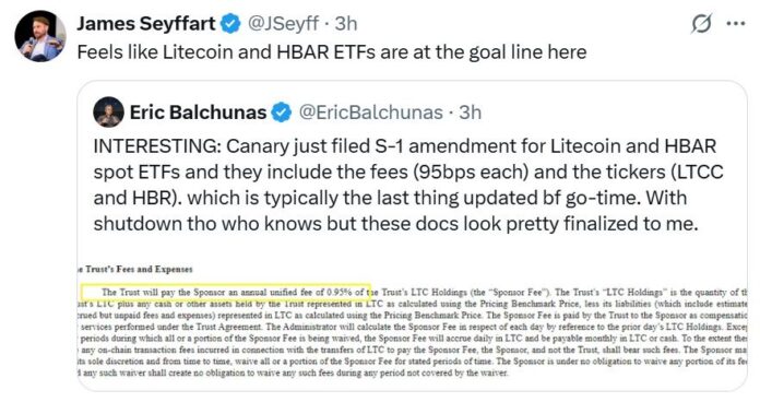 Canary's Litecoin and HBAR ETFs ready to launch after closing

