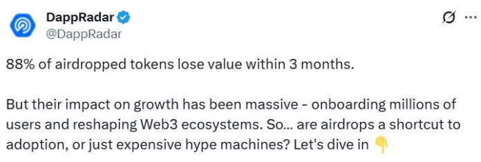 Crypto airdrops are losing value, experts say it's time for Tokens, airdrops, tokenomics