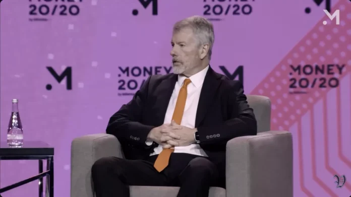 Michael Saylor drops wild new Bitcoin insights at Money 20/20 Screenshot showing Michael Saylor during his interview.