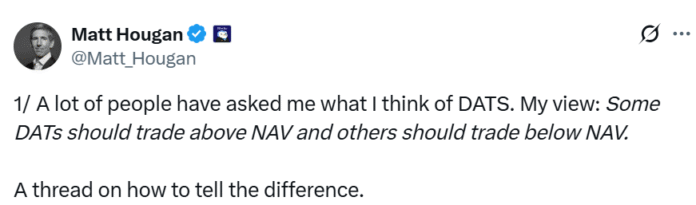 According to Matt Hougan, DATs that do hard things stand out in the crypto industry

