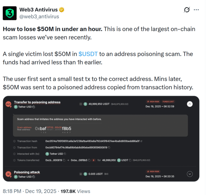 Copy-paste error leads to $50 million loss due to address poisoning fraud

