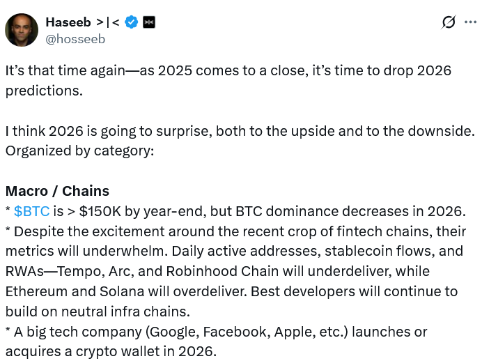 Tech giant launches crypto wallet, fintech L1s will bomb in 2026

