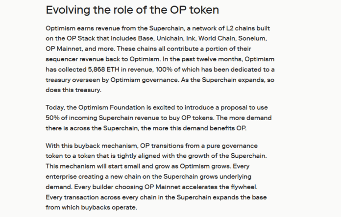 Optimism suggests using 50% of Superchain revenue to buy back OP tokens

